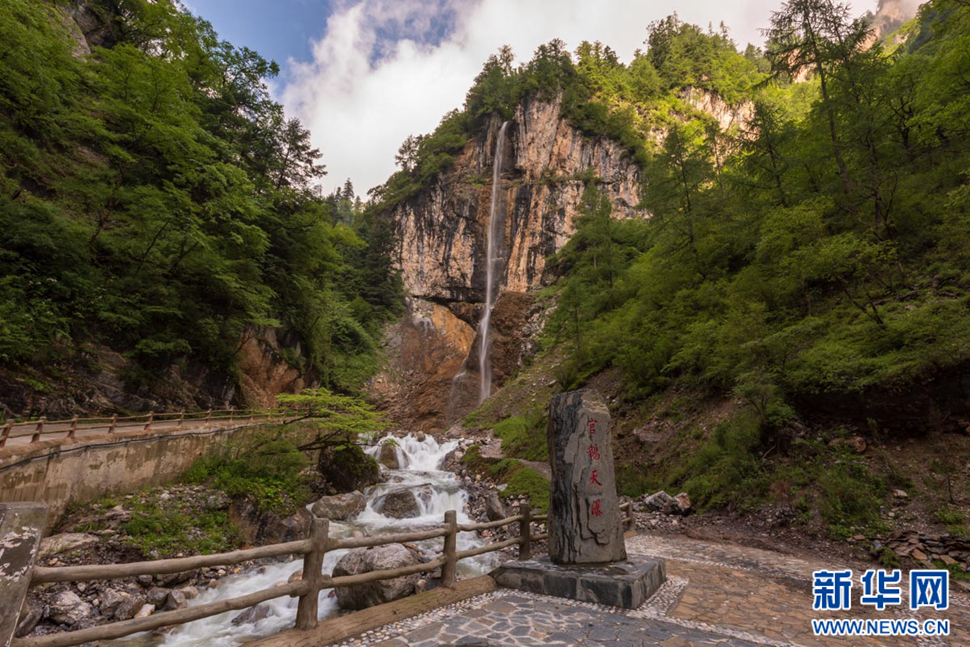 重崖森迥瀑飛先，鵝溝炎夏水風涼