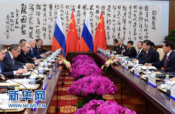 11月9日，中國國家主席習(xí)近平在北京釣魚臺(tái)國賓館會(huì)見俄羅斯總統(tǒng)普京。新華社記者 饒愛民 攝