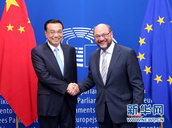 當?shù)貢r間6月29日上午，國務(wù)院總理李克強在布魯塞爾會見歐洲議會議長舒爾茨。 新華社記者 龐興雷 攝
