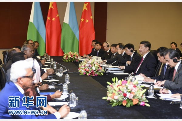 12月3日，國家主席習近平在約翰內斯堡會見吉布提總統蓋萊。新華社記者 謝環馳 攝 

